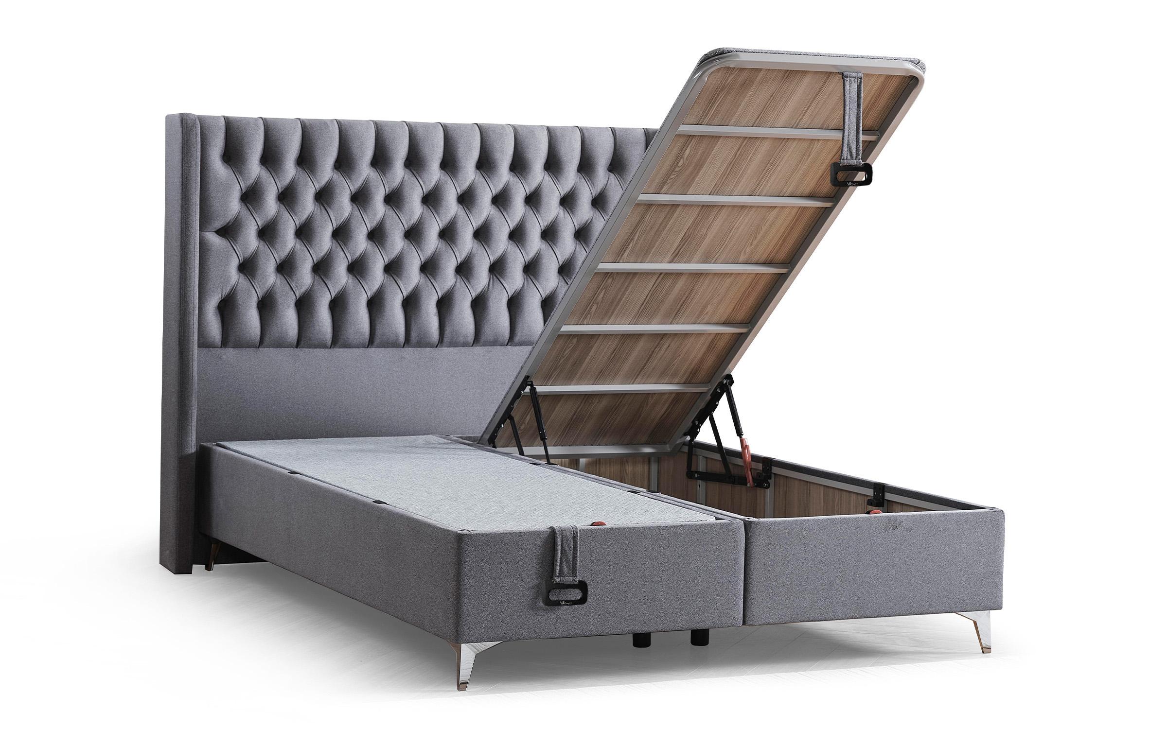 Pat dublu Boxspring 160/200 Velona + saltea, gri  4